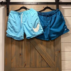 2 pairs Nike Men's Dual Blue athletic shorts  with White Swoosh Sz Large